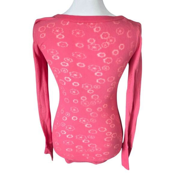 Aeropostale Pink Burnout Floral Thermal Henley Top Long Sleeve Waffle Knit S - Picture 3 of 6